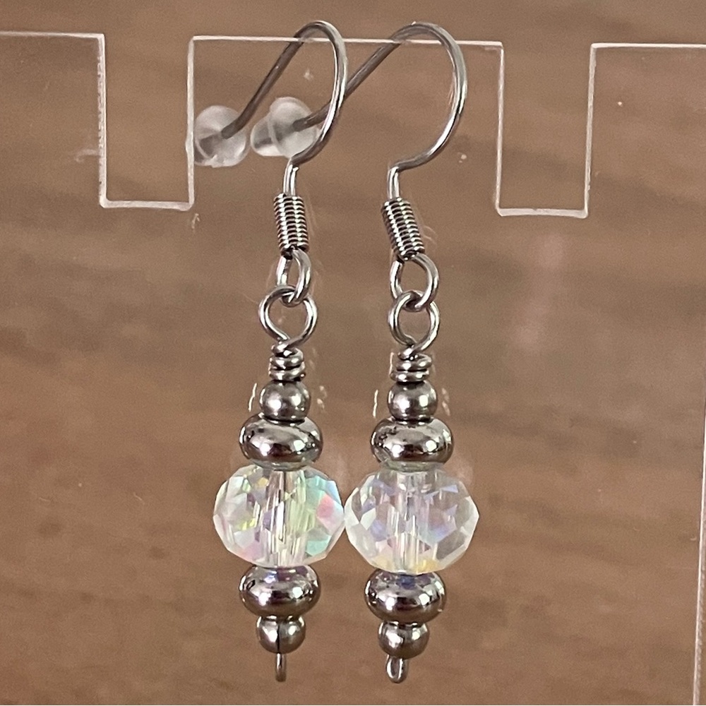Czech glass and stainless steel dangle earrings - Picture 3 of 5